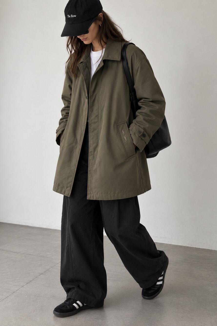 Vintage Yves Saint Laurent Oversized Car Coat YSL Utility Jacket Olive Green